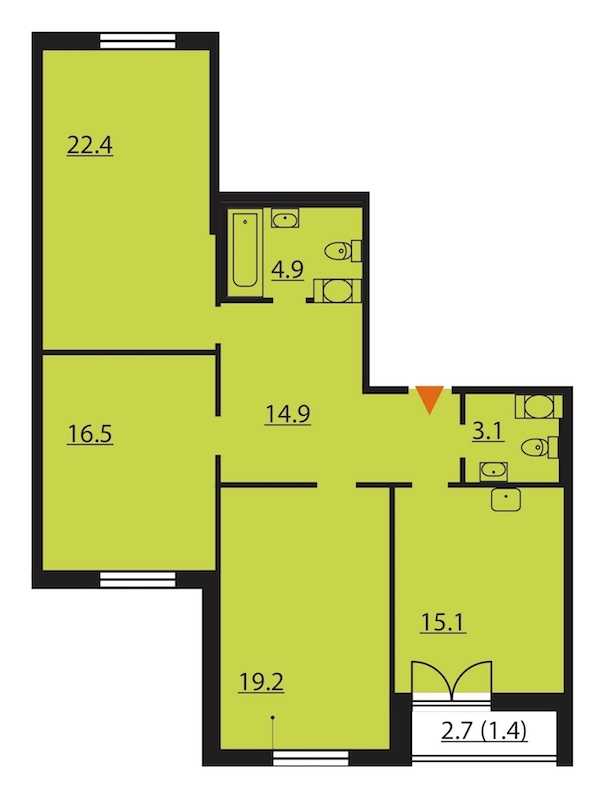 Трехкомнатная квартира в Группа ЛСР: площадь 97.5 м2 , этаж: 3 – купить в Санкт-Петербурге
